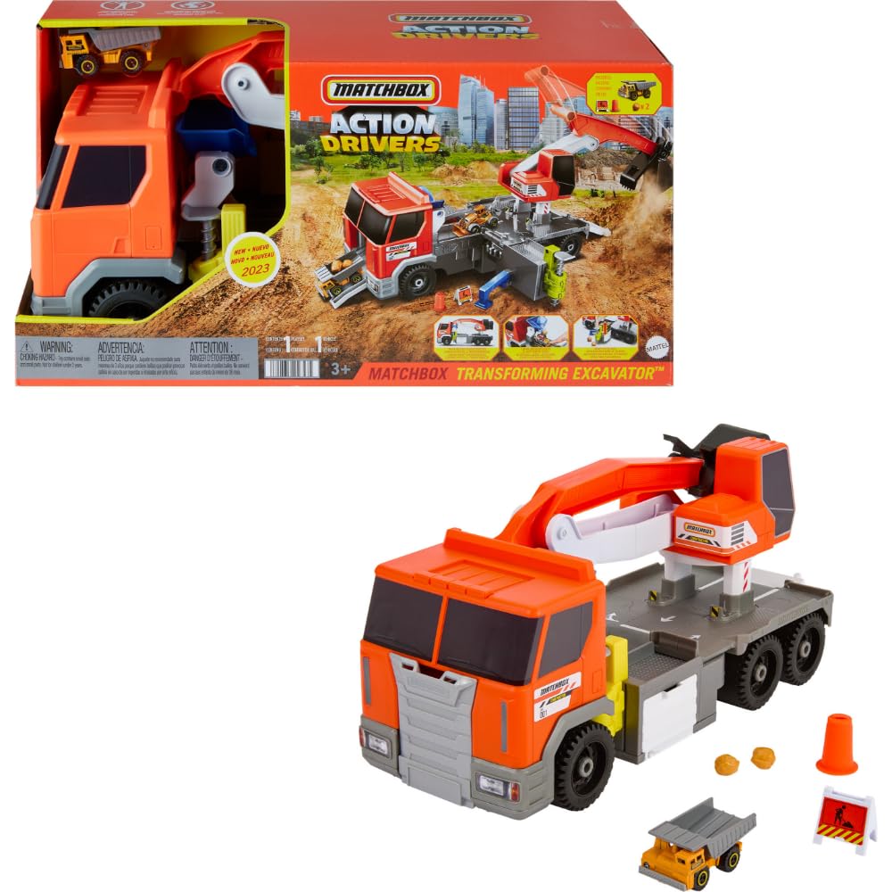 Matchbox transforming excavator playset showing excavation station setup for imaginative construction play
