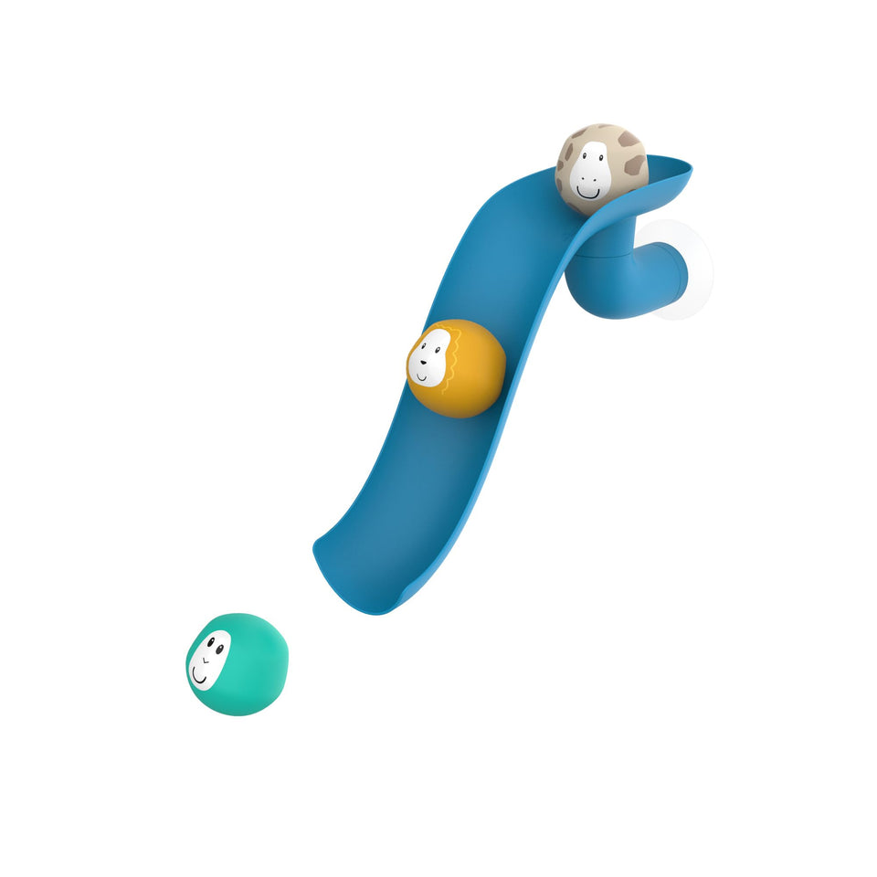 Matchstick Monkey bath time slide for engaging rolling play in the tub.