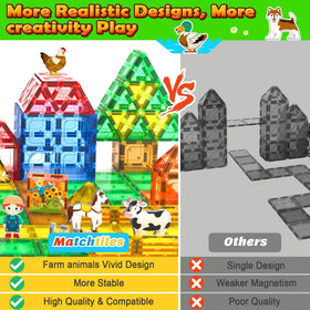 Matchtiles Farm Animals building ideas image demonstrates magnetic connections for quick setups.