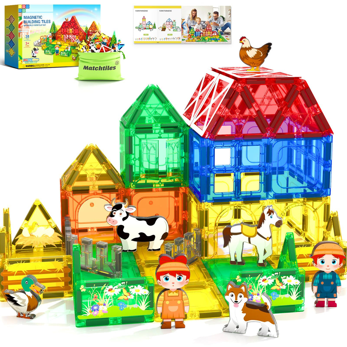 Matchtiles Farm Animals tiles set inspires creative farming scenes and open-ended play.