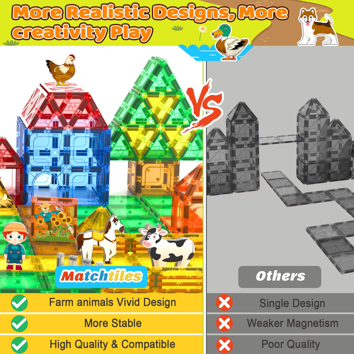 Matchtiles magnetic buildings create dynamic farm structures.