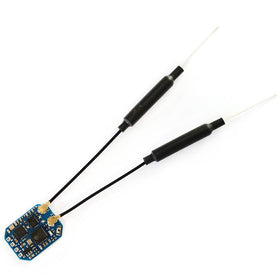MATEK ExpressLRS ELRS-R24-D receiver top view showing compact footprint for FPV drones.