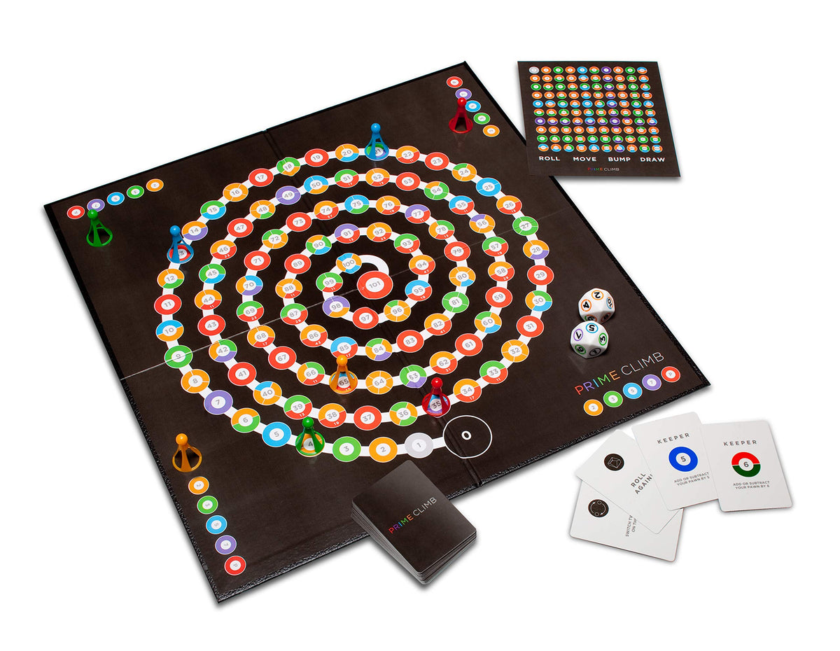 Math for Love Prime Climb dice and pieces for collaborative math exploration.