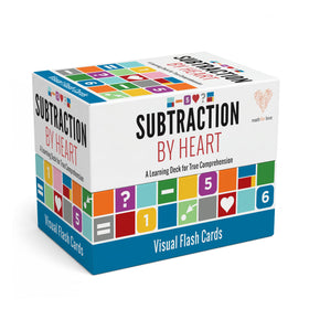 Math for Love Subtraction by Heart flash cards cover with vibrant visuals for quick recall.