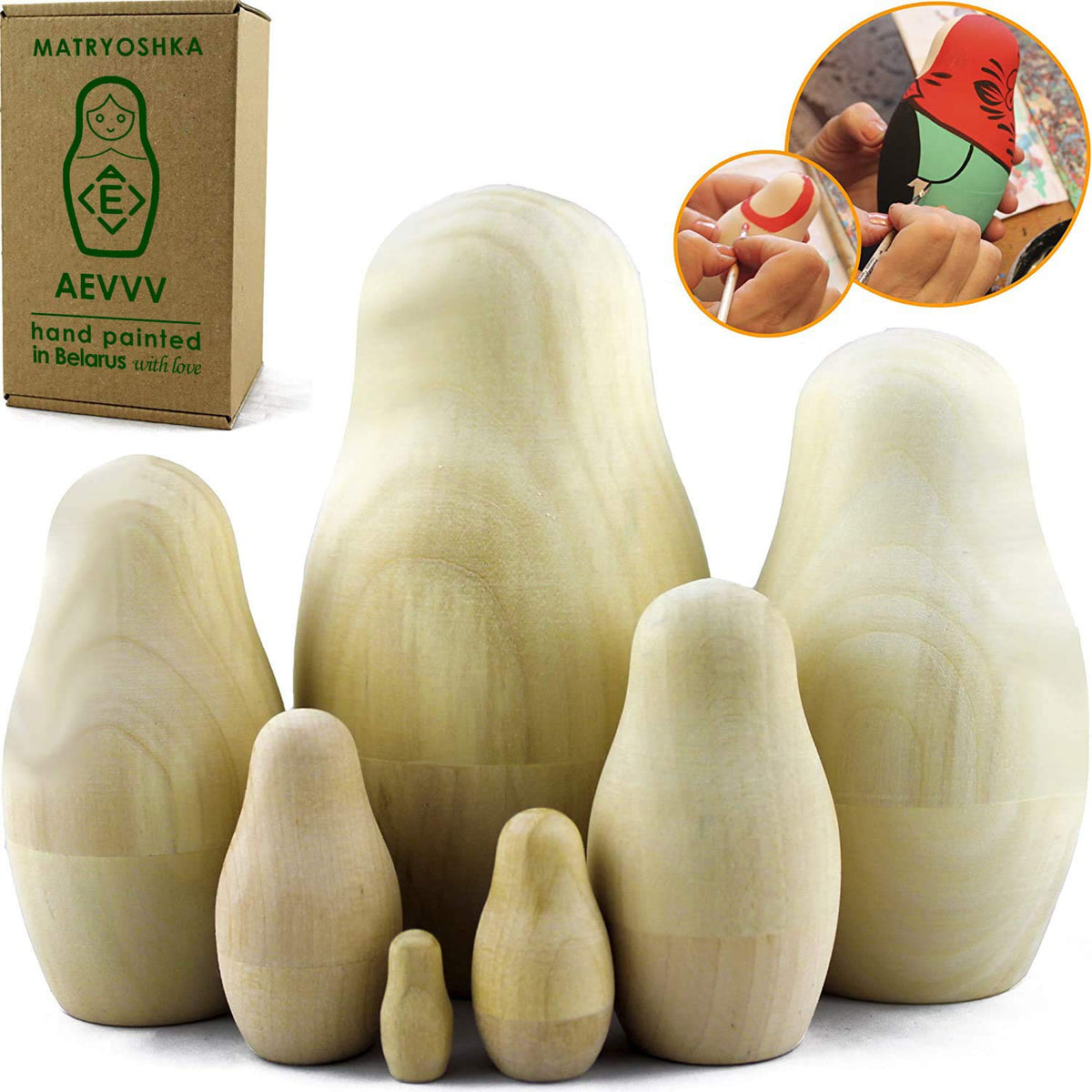 MATRYOSHKA&HANDICRAFT unpainted nesting dolls set for DIY coloring and gifts