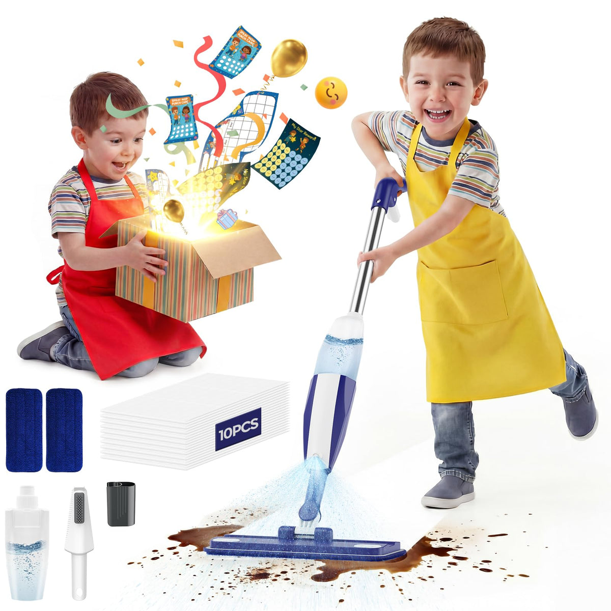 Matscover Kids Spray Mop with blue handle, safe and easy for small hands.