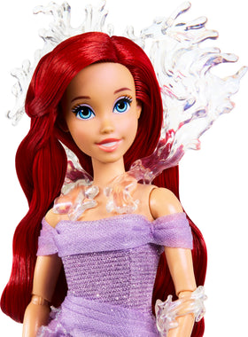 Mattel Ariel gown with sheer ruffles and iridescent details for collector display.