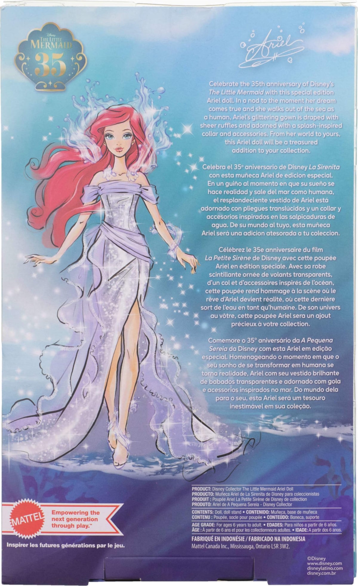 Mattel Ariel premium packaging supports safe, attractive display on shelf.
