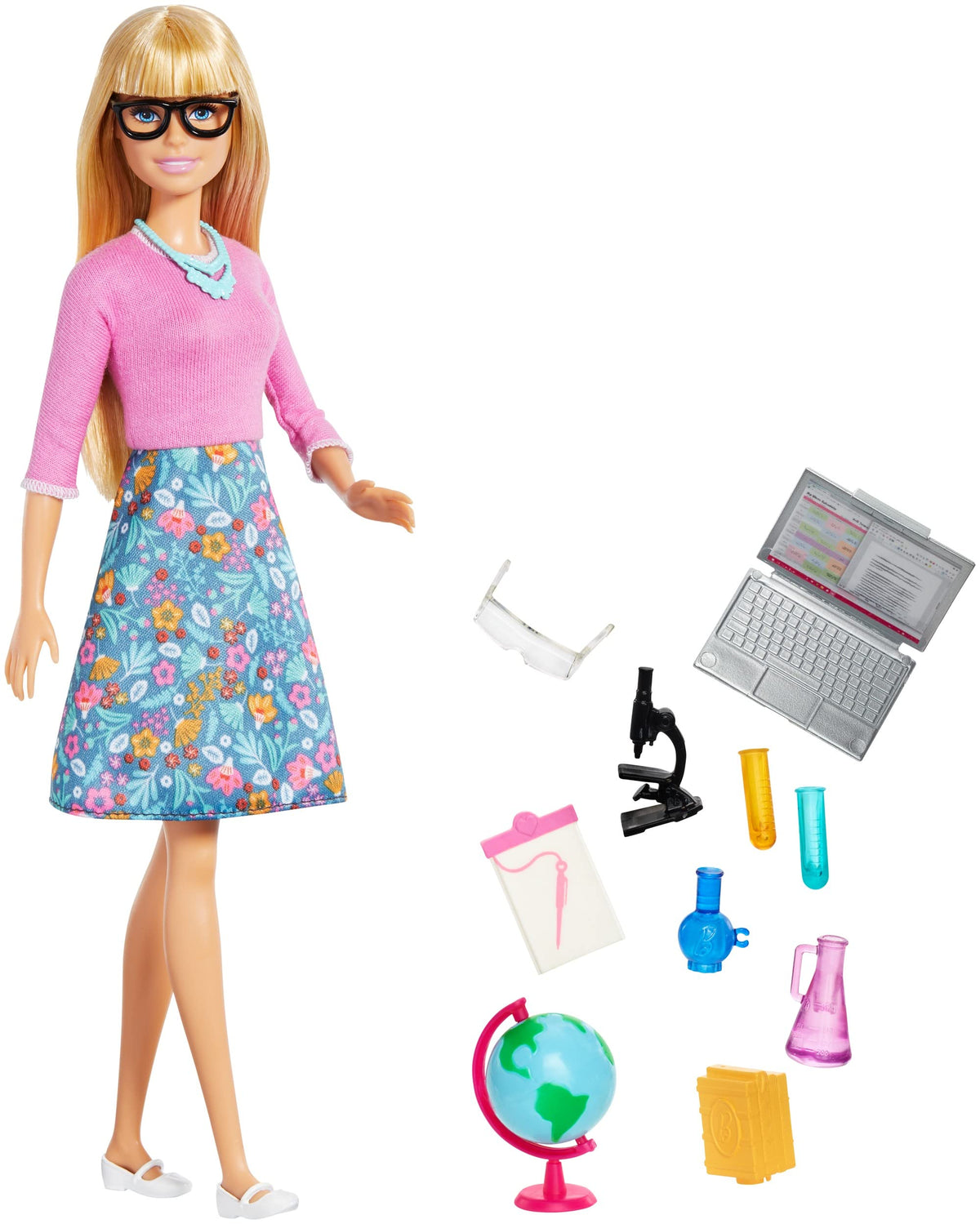 Mattel Barbie Teacher Doll packaging view for classroom role-play.