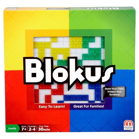 Mattel Blokus game board and pieces for family strategy play and quick setup.