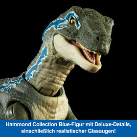 Mattel Blue Velociraptor figure with detailed feet for authentic stance.