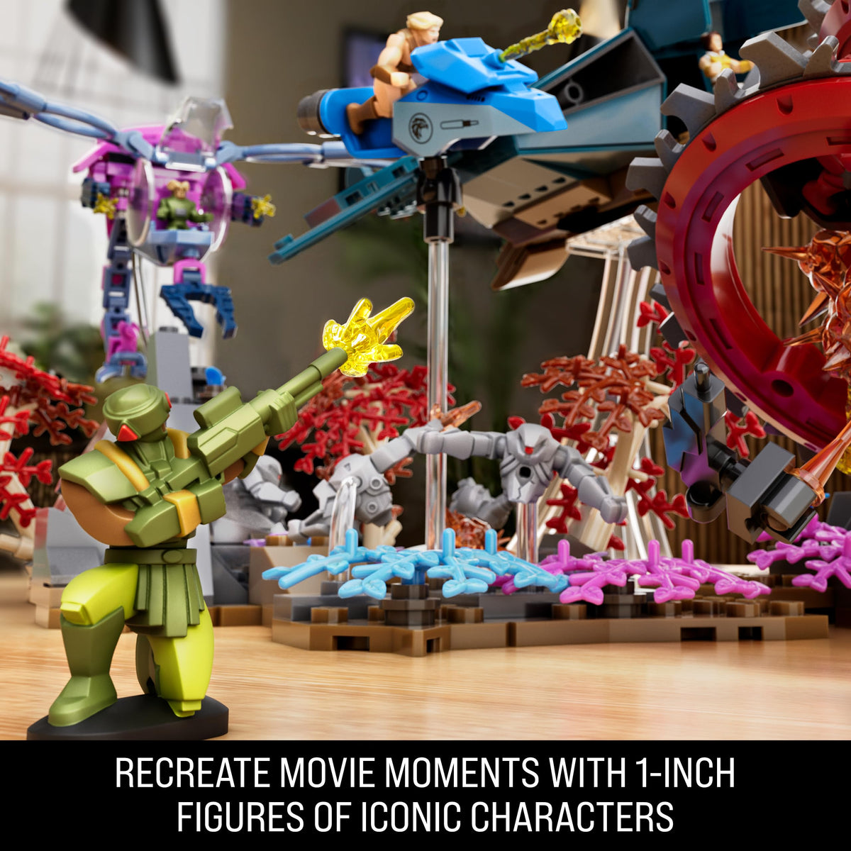 Mattel Brick Shop poseable figures mid-air help recreate heroic leaps