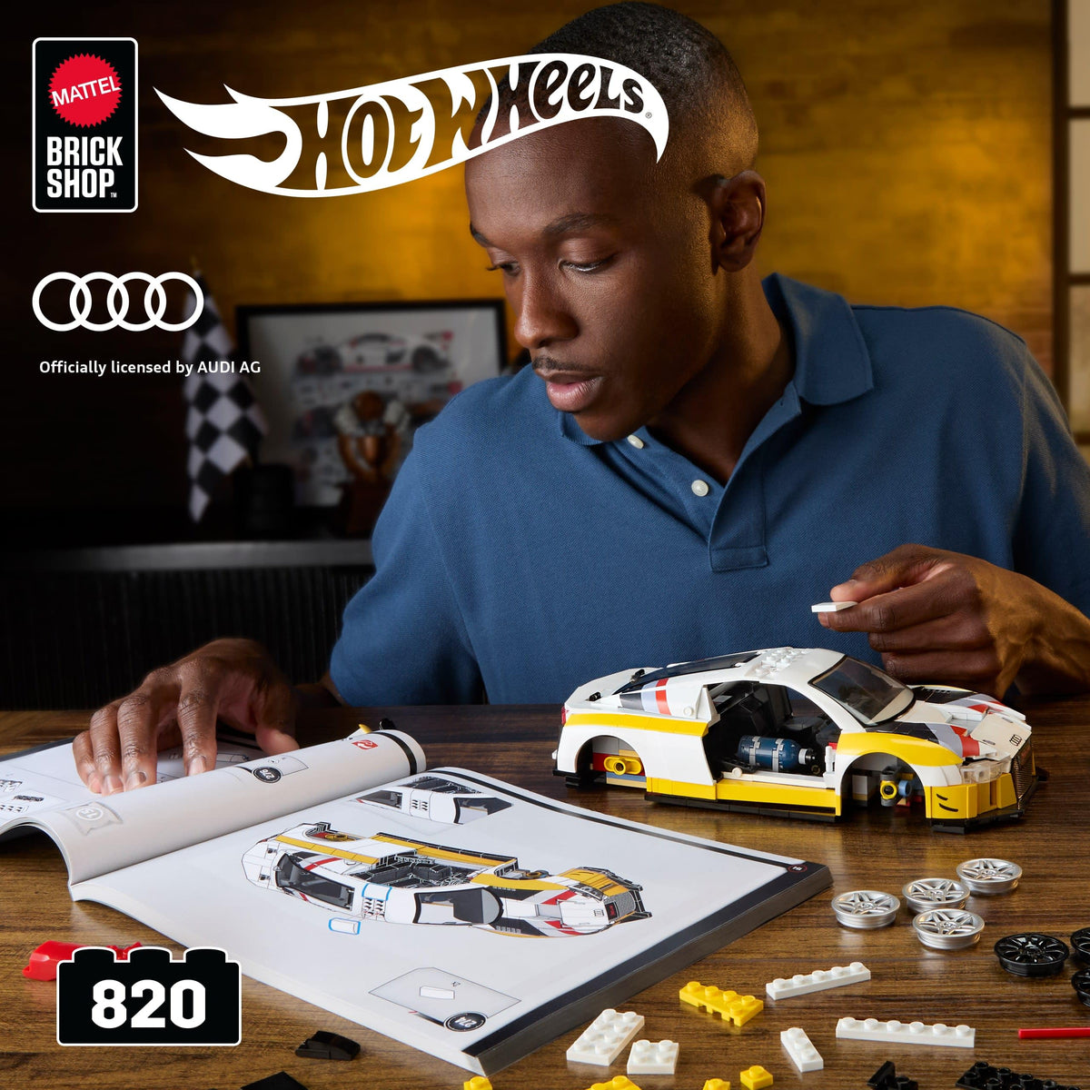 Mattel Brick Shop Audi R8 LMS 1:16 cockpit detail for immersive play and posing