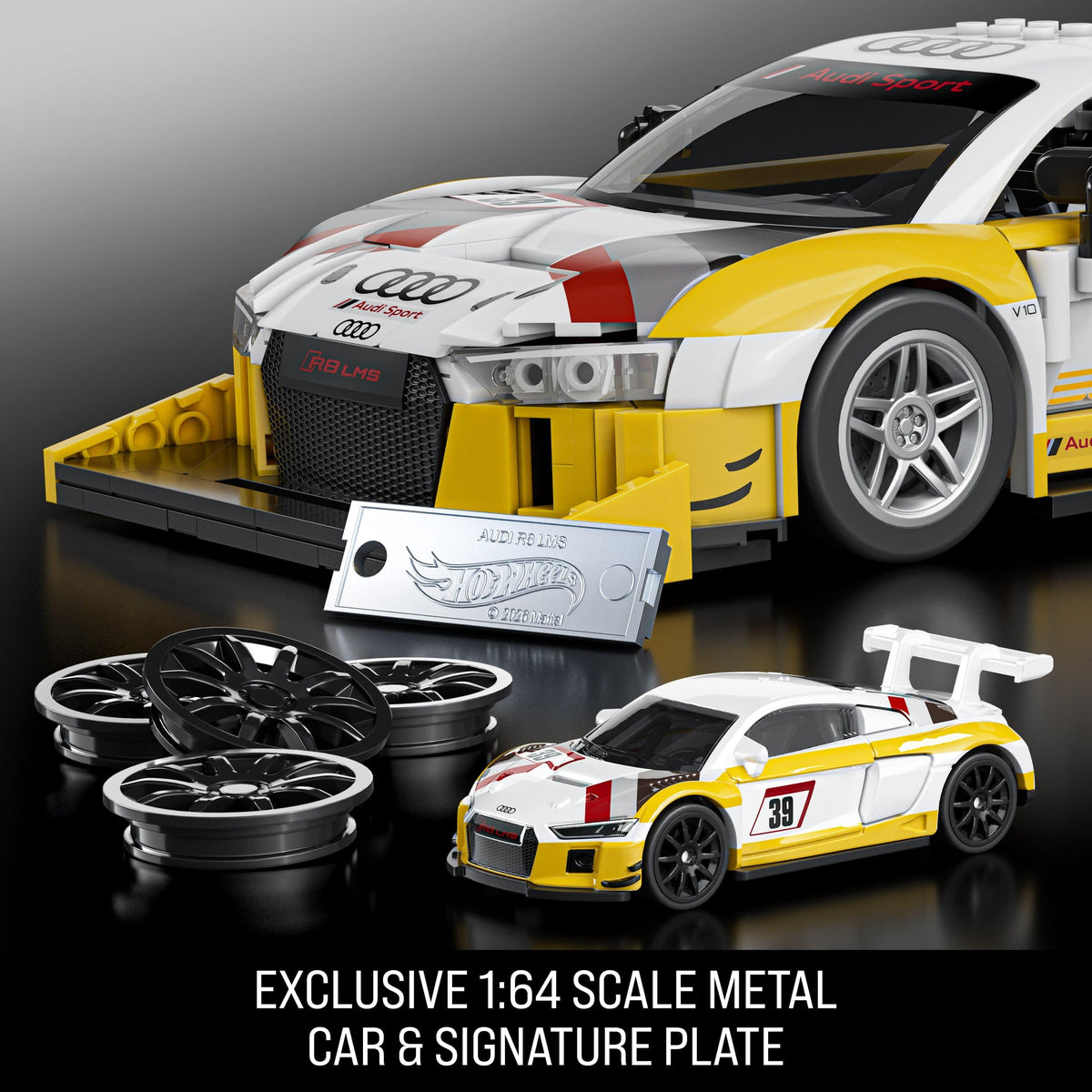 Mattel Brick Shop LMS detail close-up reveals drag-race styling and authentic wheel setup