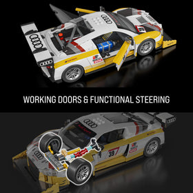 Mattel Brick Shop 820-piece set displayed with decals for versatile display across brands
