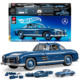 Mattel Brick Shop Hot Wheels Premium Mercedes-Benz 300 SL build showcasing authentic 1:12 scale details.