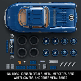 Mattel Brick Shop Mercedes-Benz 300 SL spare tire and chassis details boost realism.