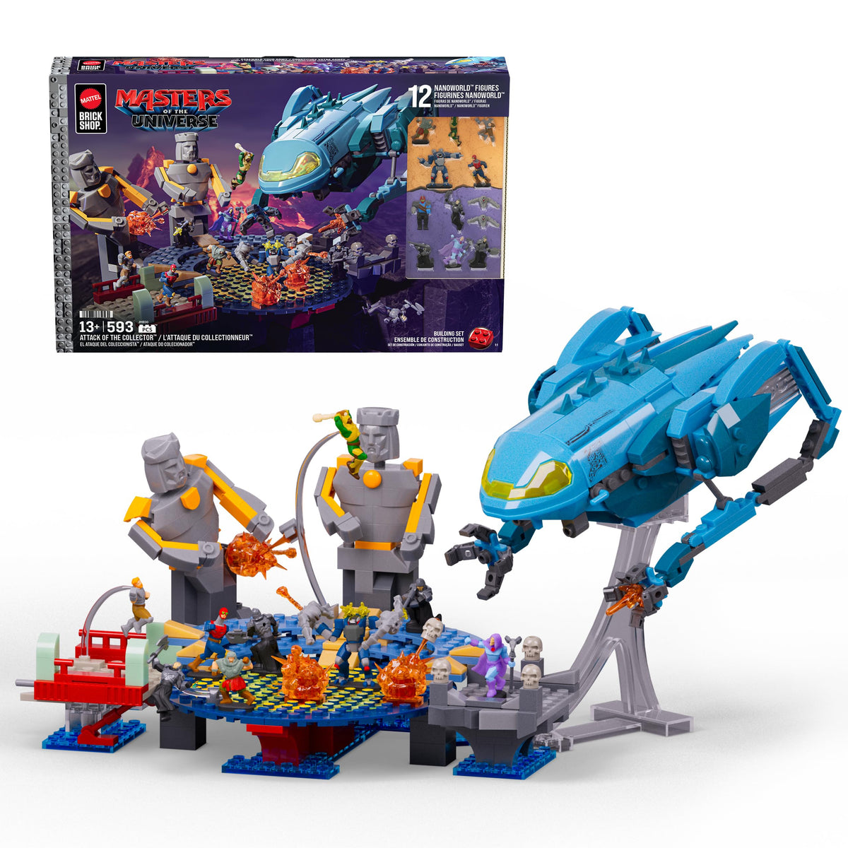 Mattel Brick Shop MOTU airship display for dramatic shelf presence.