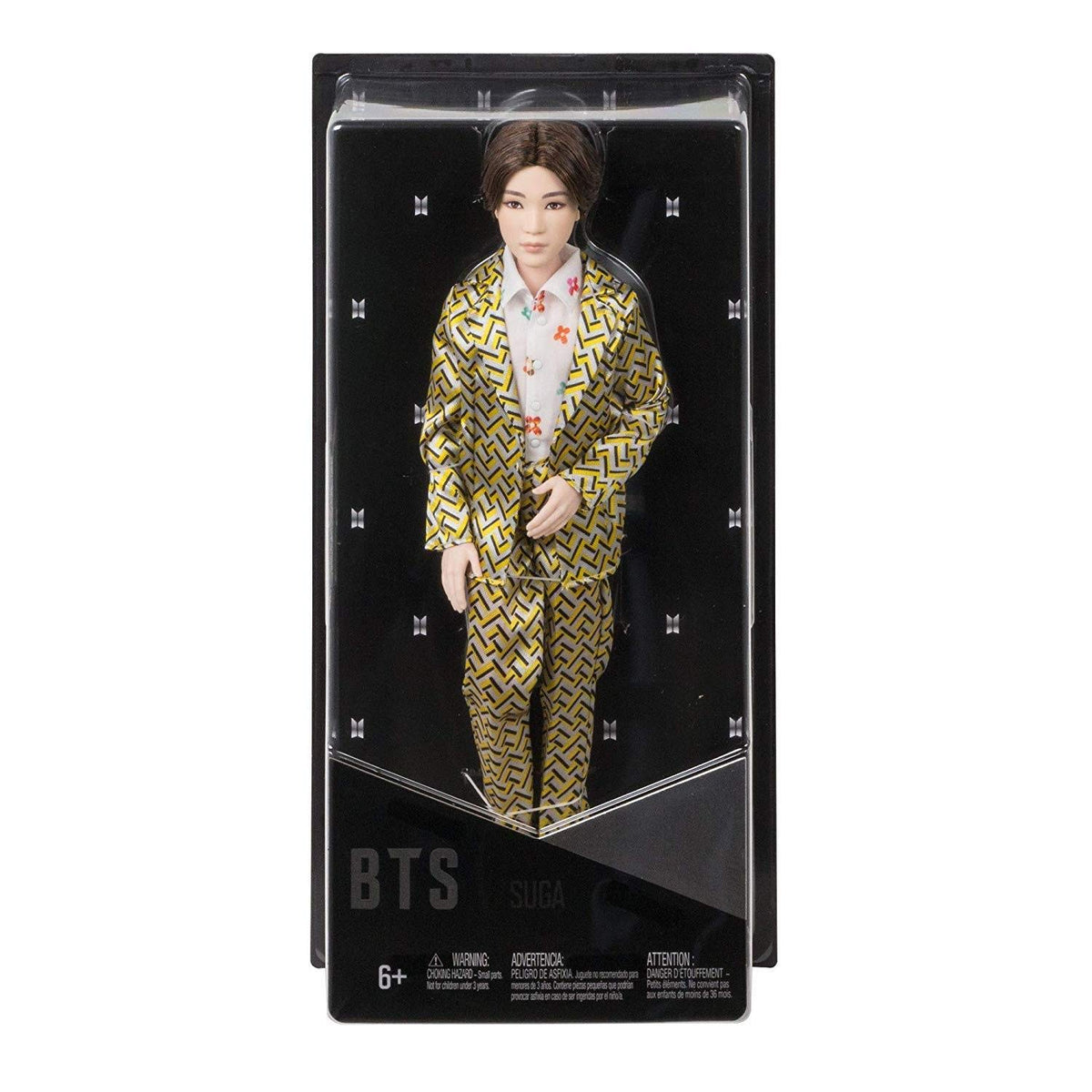 Mattel BTS Suga Idol Doll wearing Idol-inspired fashion for authentic styling.