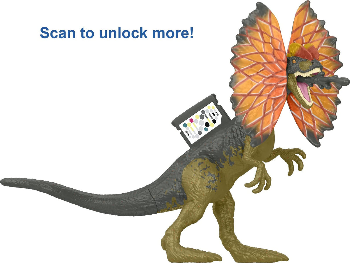 Mattel Dilophosaurus action figure with movable joints for dramatic display.