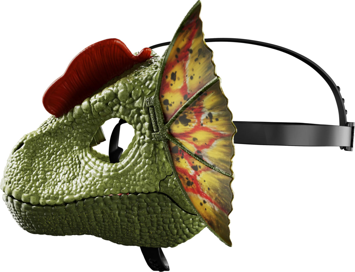 Mattel Dilophosaurus mask fully extended frill reaches over thirteen inches.