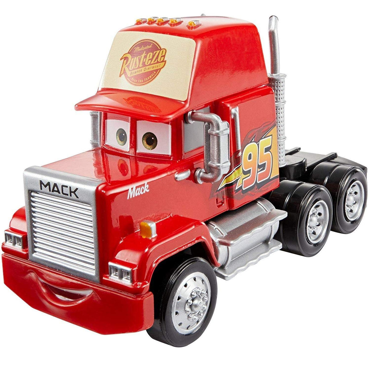 Mattel Disney Cars Deluxe Mack front view promotes imaginative play with oversized scale.