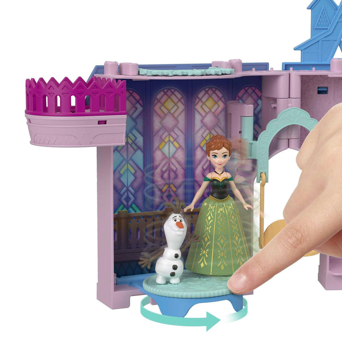 Mattel Disney Frozen Storytime Stackers Anna Arendelle Castle playset showing multiple play areas