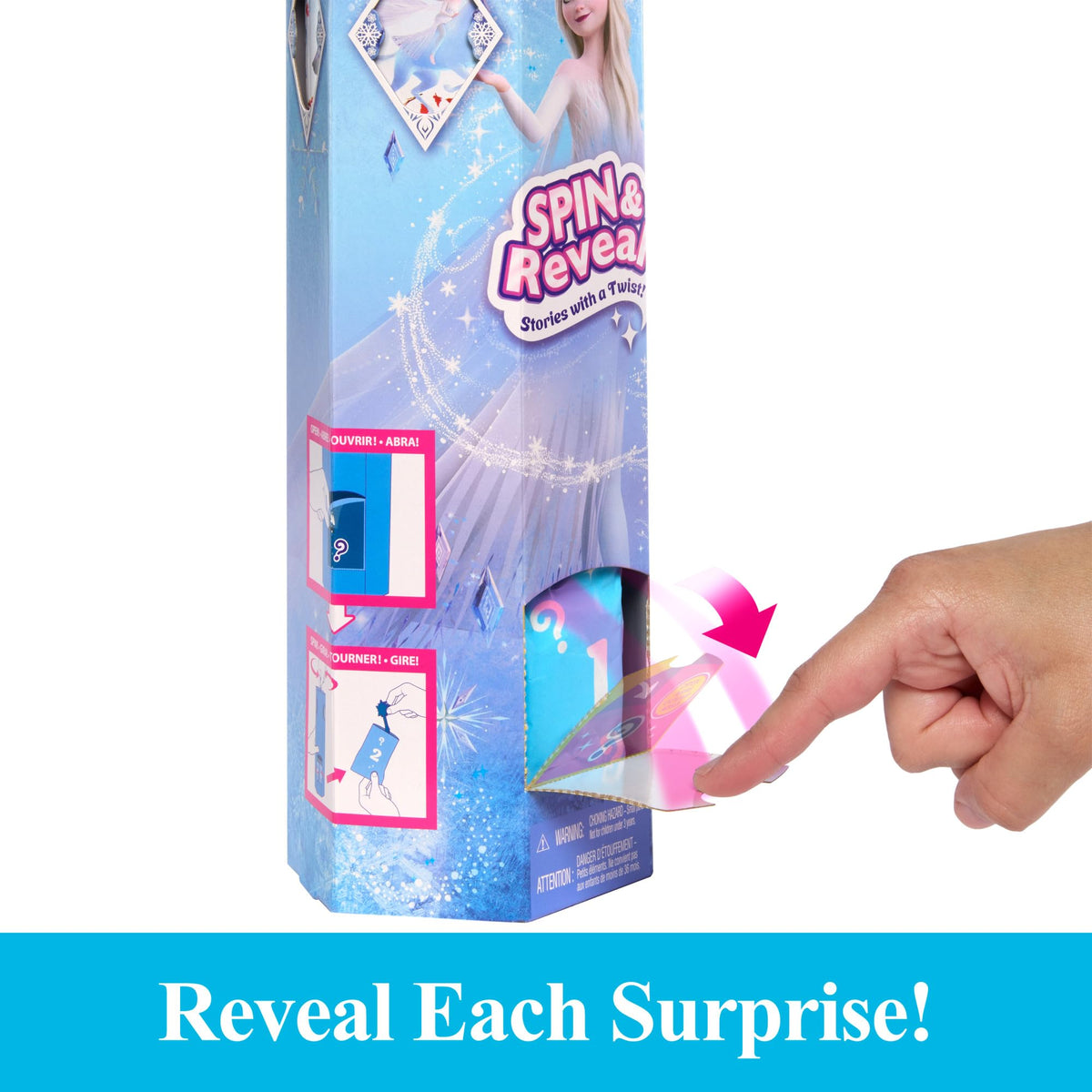 Mattel Disney Frozen Elsa Spin and Reveal doll features removable skirt and cape.