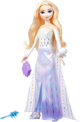 Mattel Disney Frozen Elsa Spin and Reveal doll showcases soft hair and movie-inspired outfit.