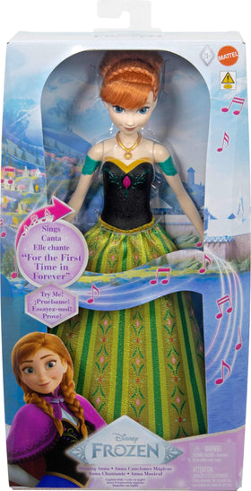 Mattel Anna doll with brushable hair echoes movie-inspired look.