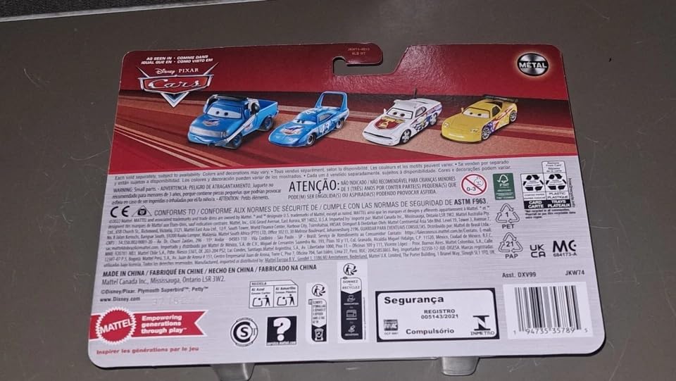 Mattel Disney Pixar Cars 1:55 scale set of 2 vehicles, side view, great for collection and storytelling.