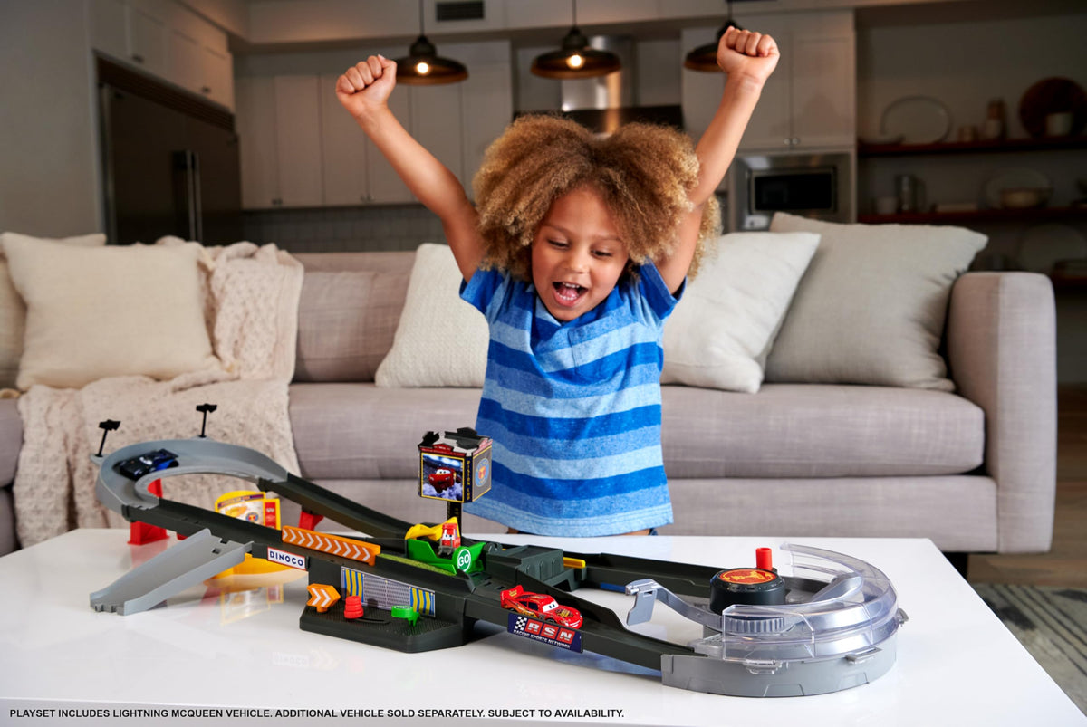 Includes 1:55 scale Lightning McQueen die-cast car for instant racing play.