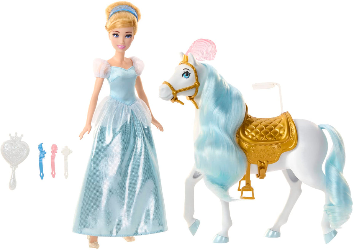 Mattel Disney Princess set with horse, doll, and styling tools.