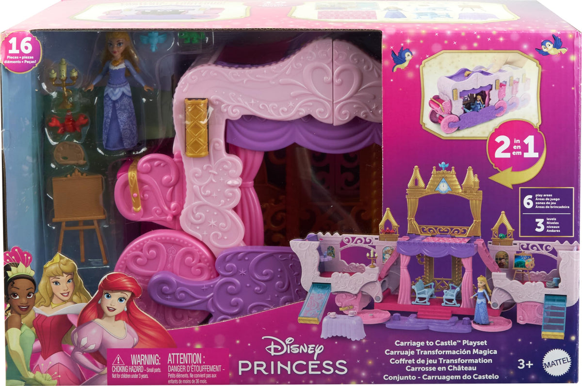 Mattel Disney Princess Carriage to Castle ballroom with dance floors for pretend dances