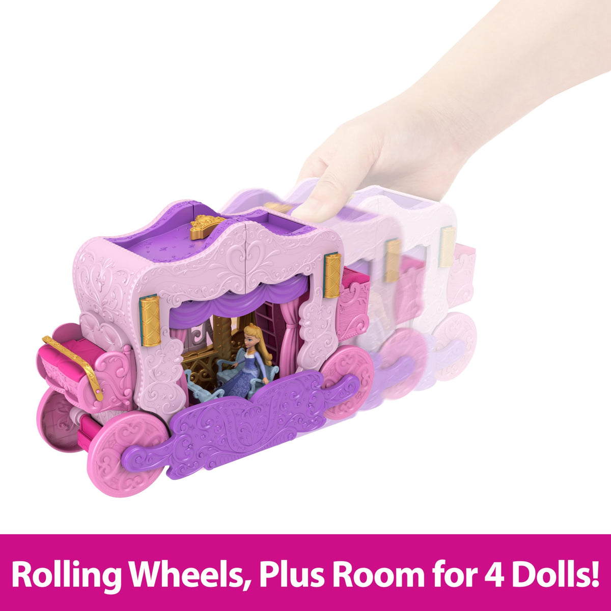 Mattel Disney Princess Carriage to Castle bedroom with bed for cozy storytelling