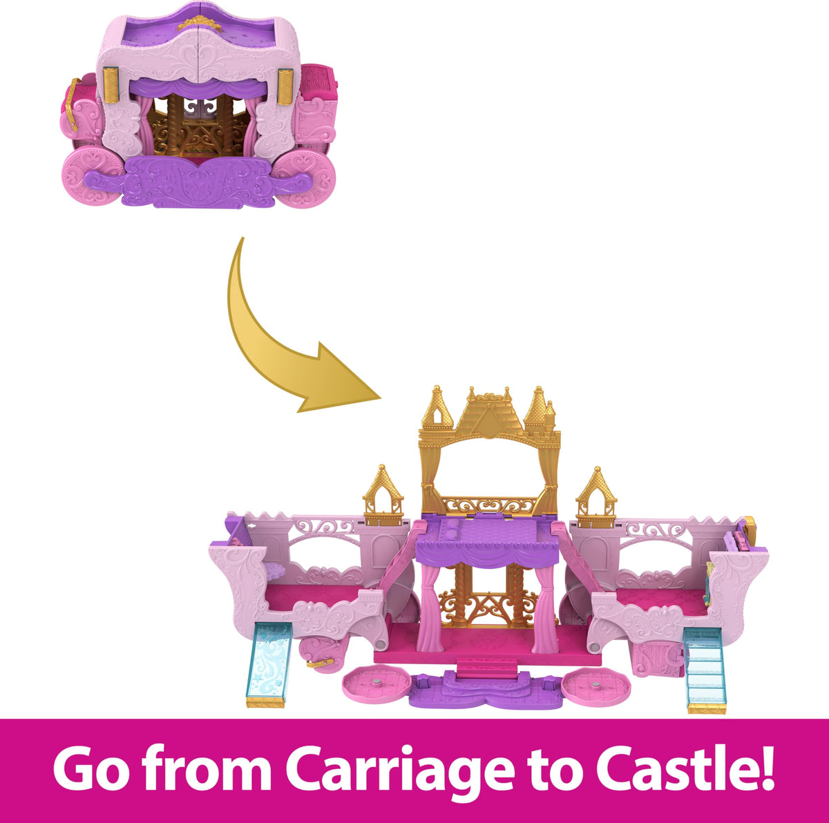 Mattel Disney Princess Carriage to Castle castle levels with three stories for adventures