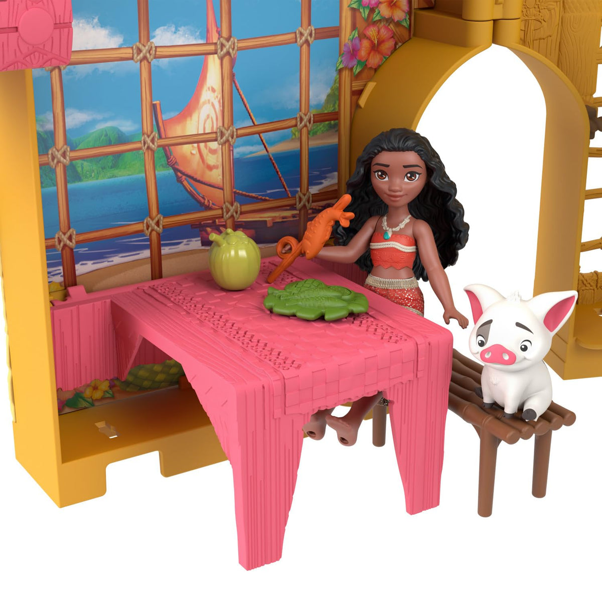 Mattel Moana palm tree and hammock enhance island setting