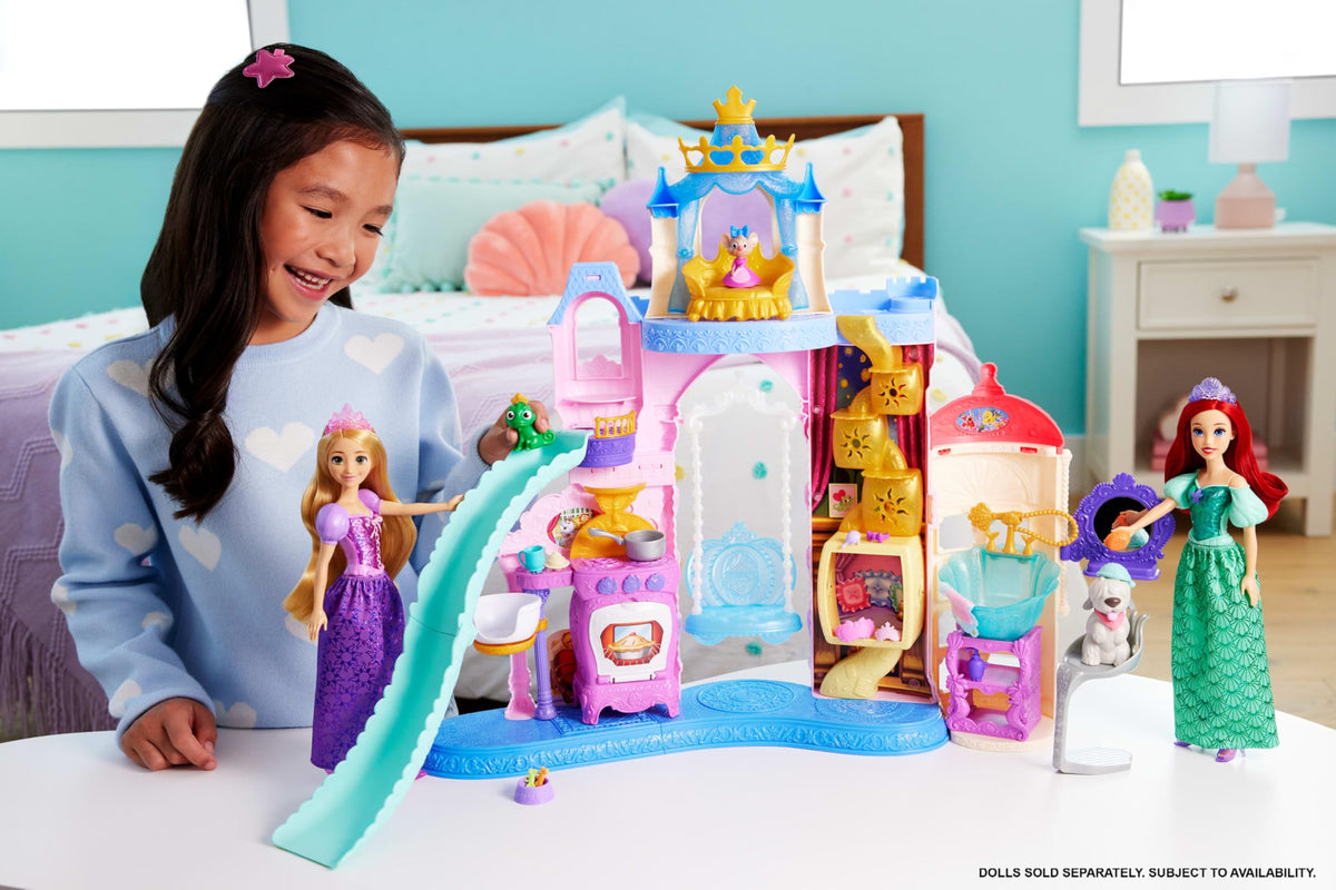 Mattel Disney Princess Pet Palace seven play areas image showcasing versatile zones for pretend play
