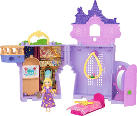 Mattel Disney Rapunzel Storytime Tower opens to reveal a mini dollhouse for imaginative play
