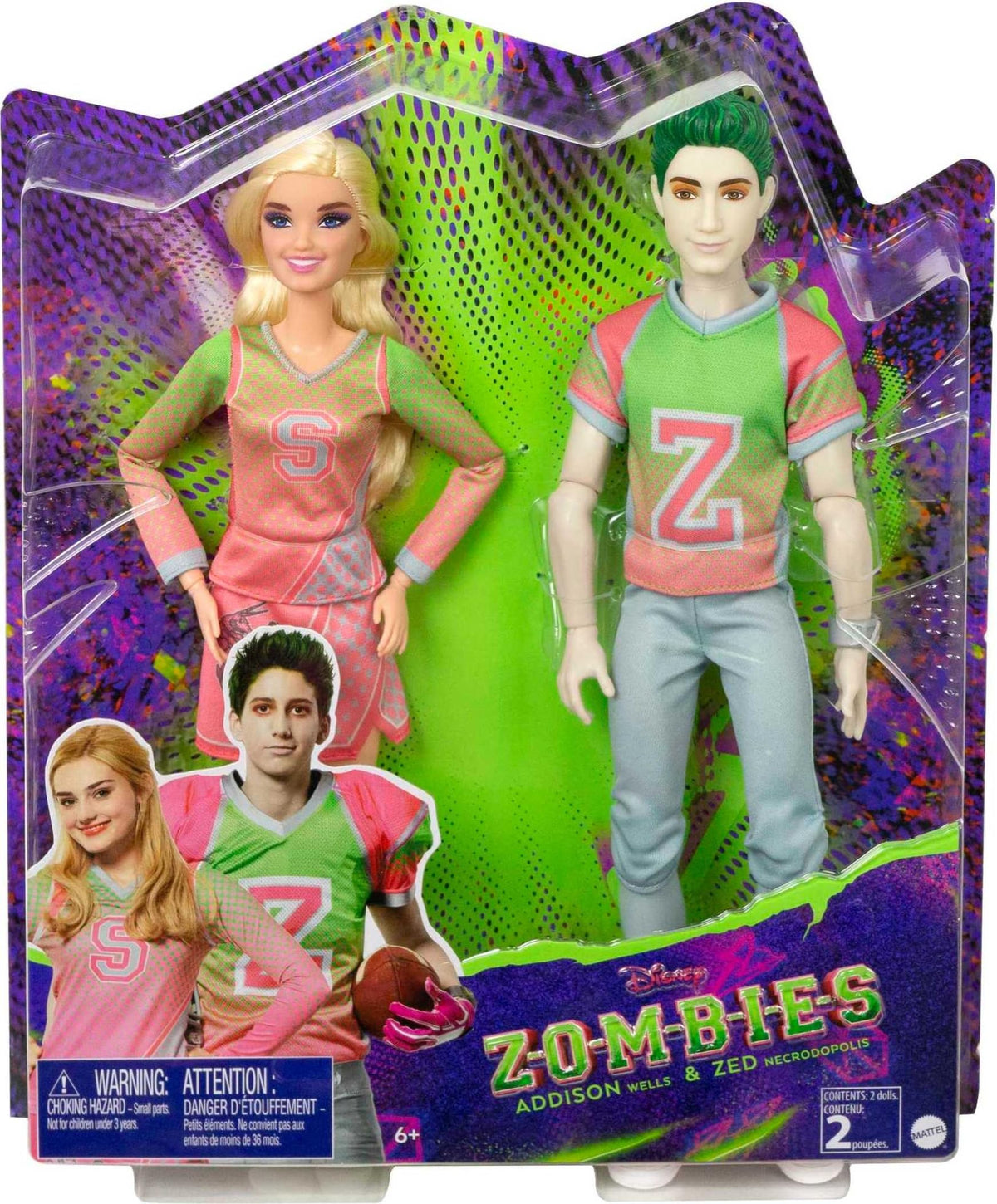 Mattel Disney Zombies Addison and Zed play action encourages storytelling and imaginative adventures.