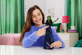 Mattel Elphaba doll with braided hair highlights iconic look for storytelling.
