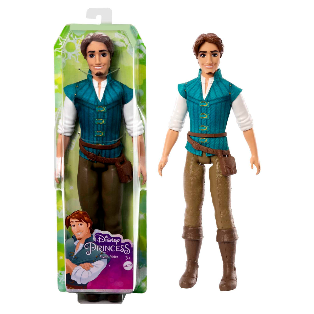Mattel Flynn Rider doll in signature outfit for imaginative play.