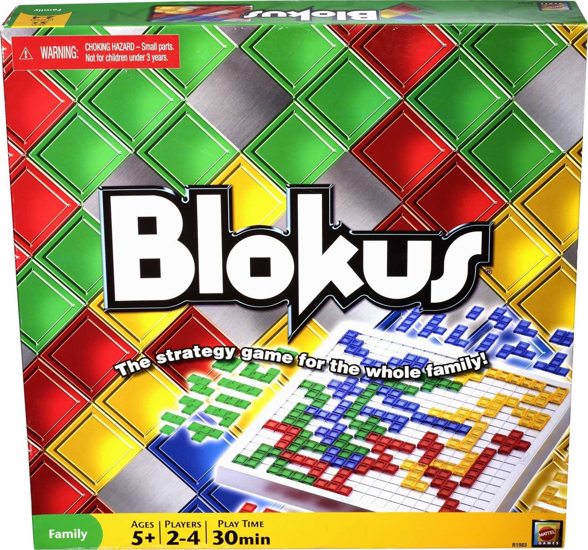 Mattel Games Blokus XL on a family table, promoting spatial thinking during game night.