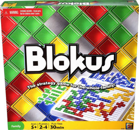 Mattel Games Blokus XL on a family table, promoting spatial thinking during game night.