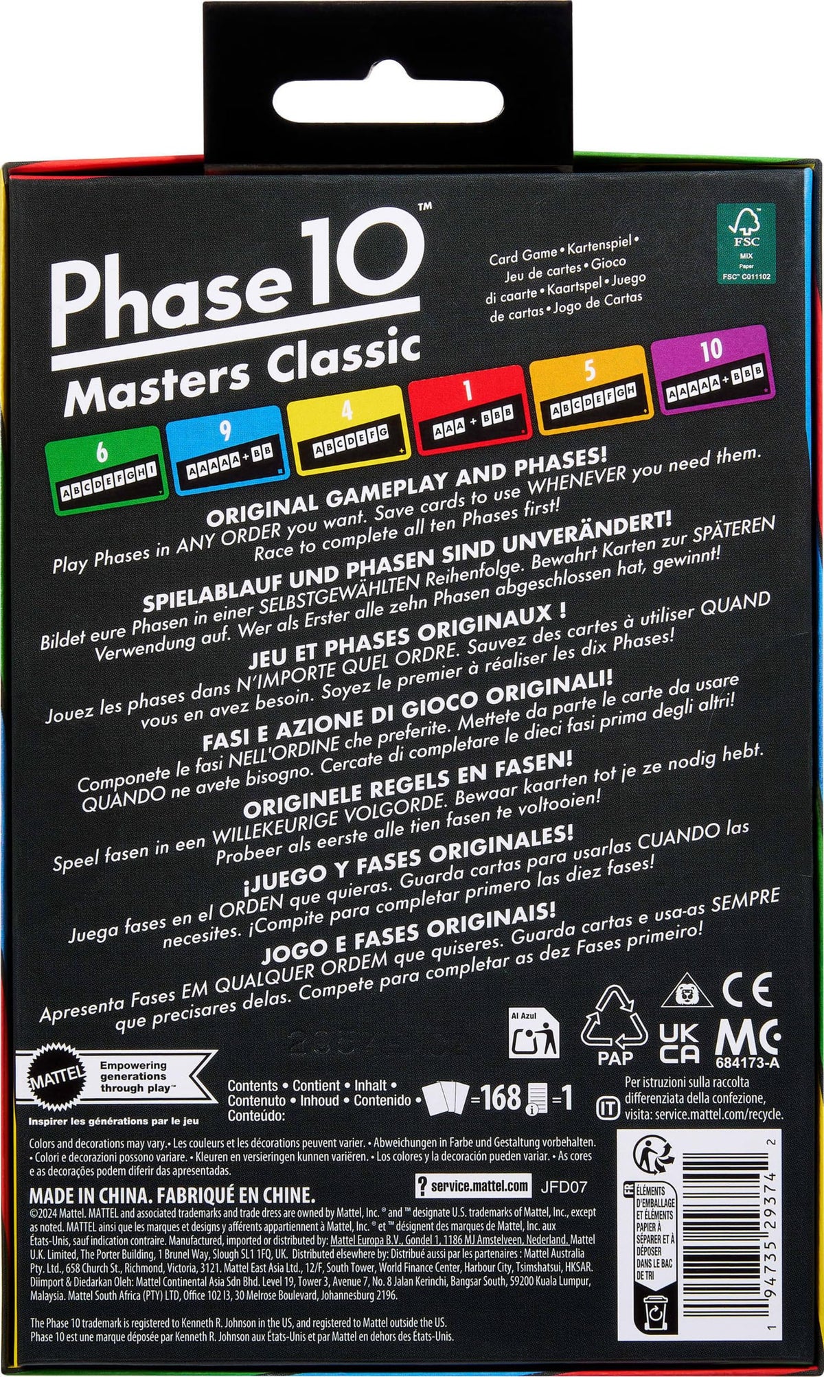 60 target cards included for classic Phase 10 Masters.