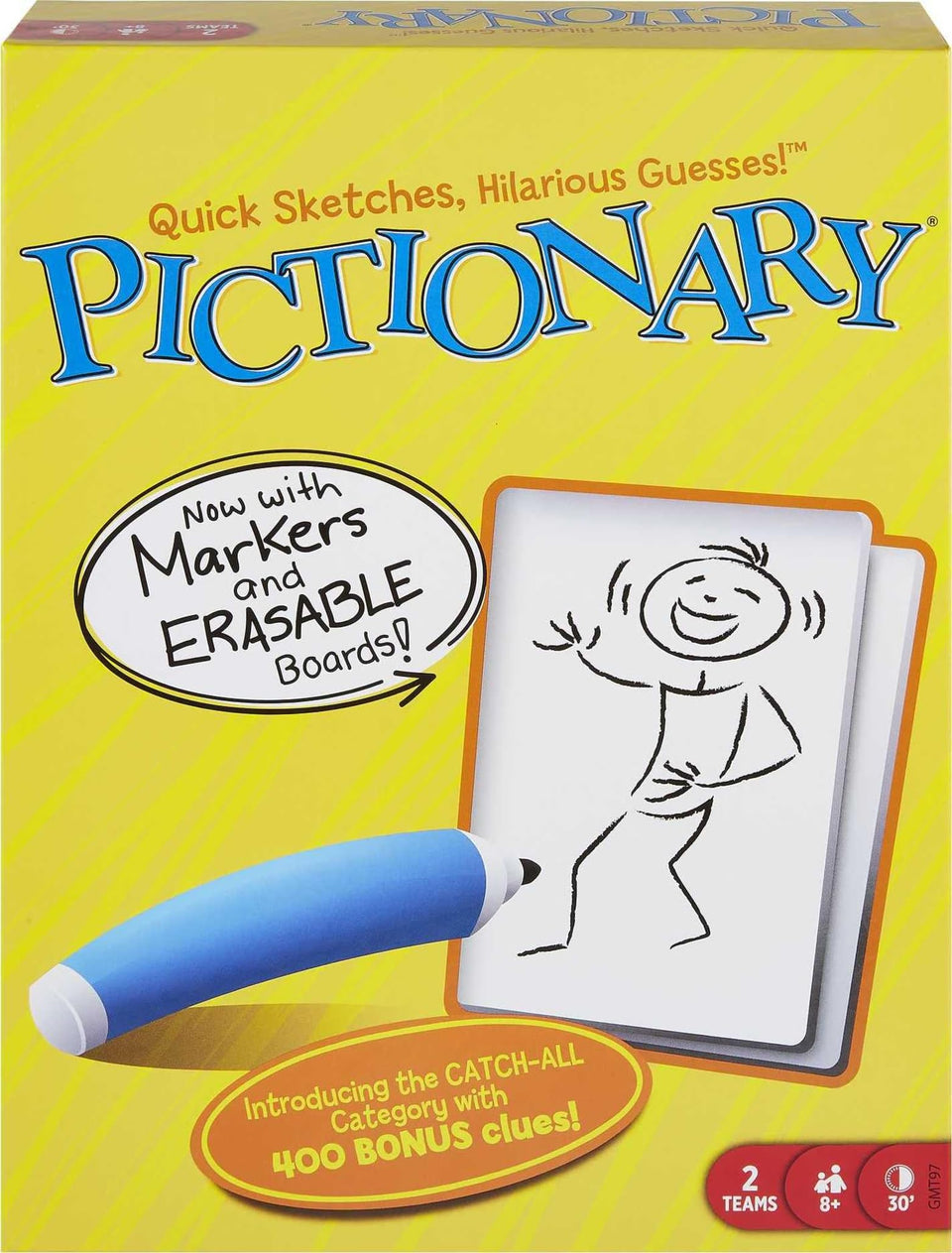 Mattel Games Pictionary boards and erasable markers for quick, fun family sketch rounds.