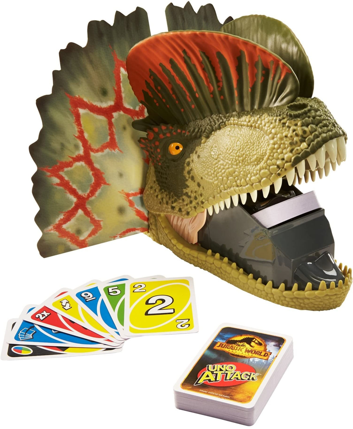 Mattel Games UNO Attack Jurassic World Dominion supports 2 to 10 players for group fun