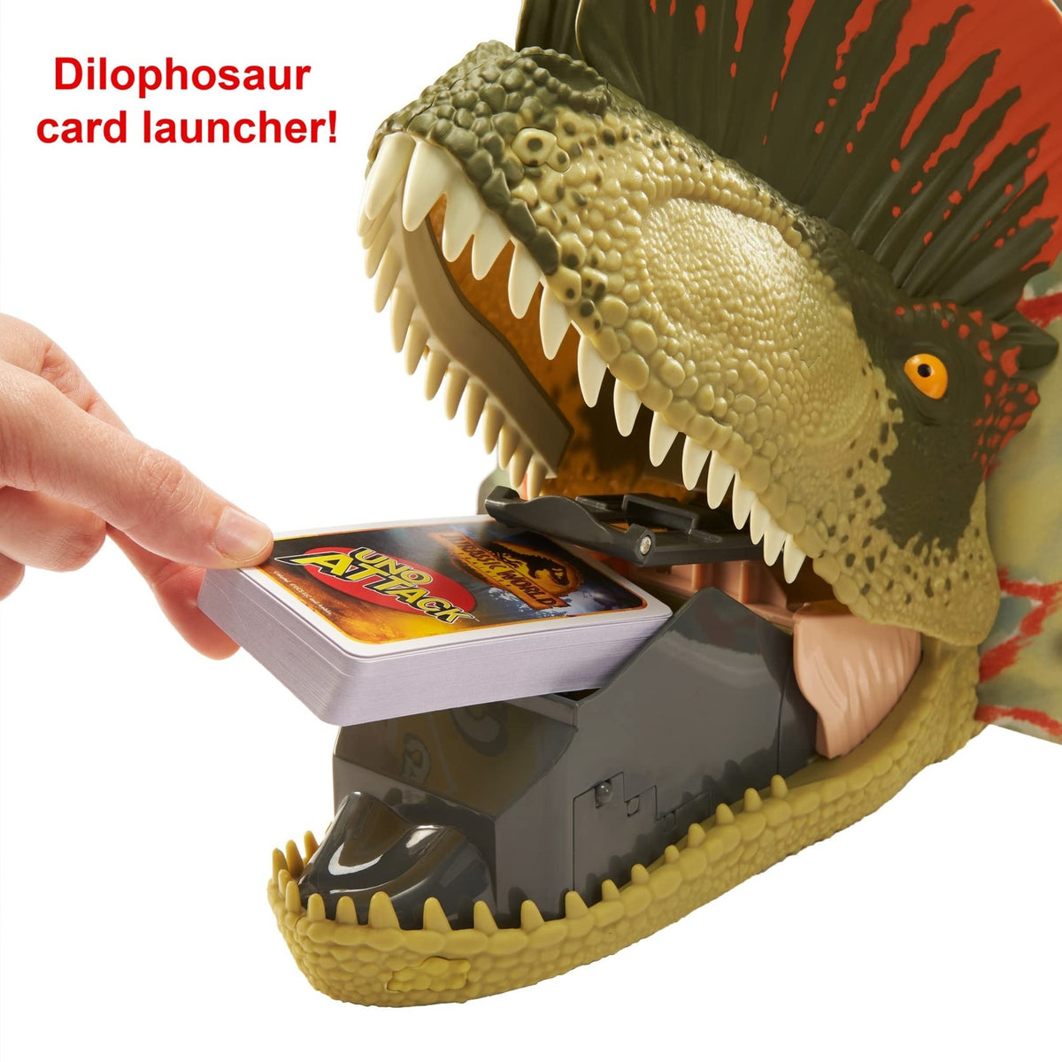 Mattel Games UNO Attack Jurassic World Dominion with dino lights and sounds enhances excitement