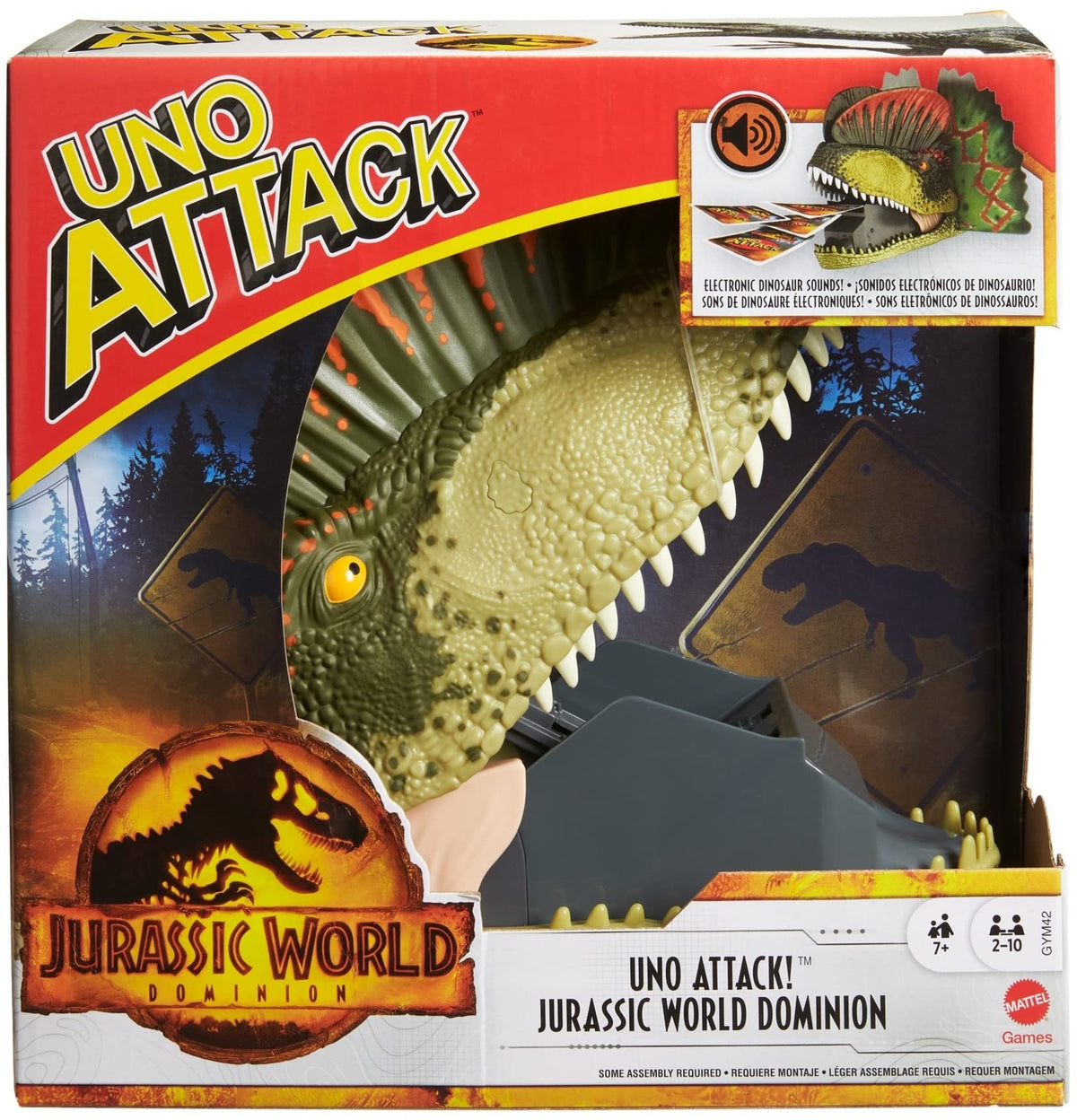 Mattel Games UNO Attack Jurassic World Dominion with the dinosaur head launcher for exciting family game nights