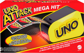Mattel Games UNO Attack Mega Hit launcher front view with energizing lights
